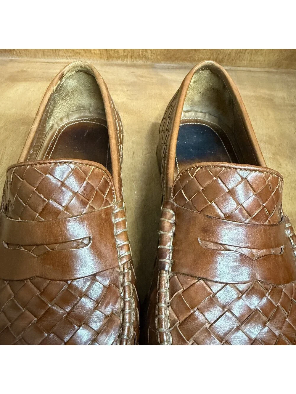 Allen Edmonds Capri Brown Woven Leather Loafers Mens Sz 10 E Slip On Shoes Italy